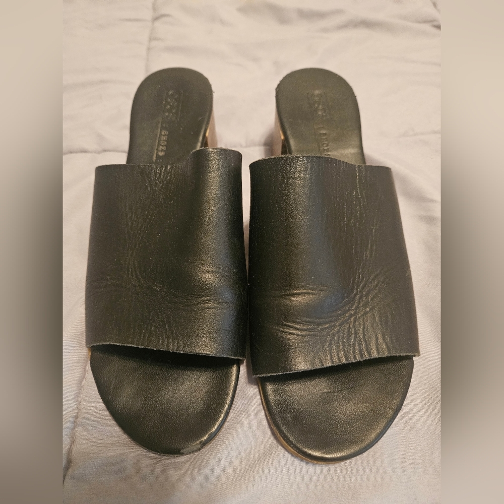 Women's Black Leather Slide Sandals
